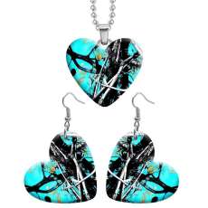 10 styles love Branch pattern resin Stainless Steel Heart Painted  Earrings 60CMM Necklace Pendant Set