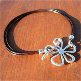 Hollow out flower turquoise leather rope Y-shaped beach adjustable necklace
