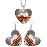 10 styles love cactus Pretty pattern  resin Stainless Steel Heart Painted  Earrings 60CMM Necklace Pendant Set
