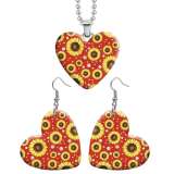 10 styles love  Flower pattern resin Stainless Steel Heart Painted  Earrings 60CMM Necklace Pendant Set