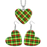 10 styles love Checkered pattern resin Stainless Steel Heart Painted  Earrings 60CMM Necklace Pendant Set