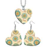 10 styles love  Flower pattern resin Stainless Steel Heart Painted  Earrings 60CMM Necklace Pendant Set