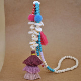Colorful Tassels Handmade Beaded Beach Shell Turquoise White Wood Beads Long Necklace