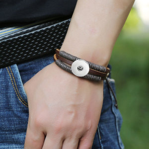 20MM Snaps button jewelry wholesale Vintage woven cow leather bracelet