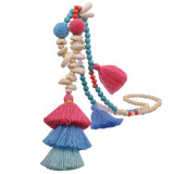 Colorful Tassels Handmade Beaded Beach Shell Turquoise White Wood Beads Long Necklace