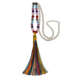 Natural stone Long handmade beaded tassel necklace