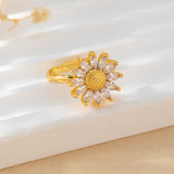 Copper Zircon Daisy Earrings Ring Necklace Set