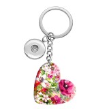 10 styles love Pretty Flower resin Painted Heart Key chain fit 20MM Snaps button jewelry wholesale