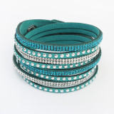 Long leather hot drill multi-layer woven bracelet