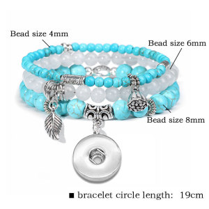Bohemian Natural Stone Agate Bead Elastic Bracelet fit  20MM Snaps button jewelry wholesale
