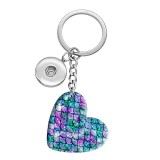 10 styles love Colored Fish Scale Pattern resin Painted Heart Key chain fit 20MM Snaps button jewelry wholesale