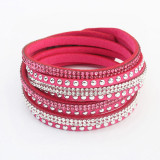 Long leather hot drill multi-layer woven bracelet