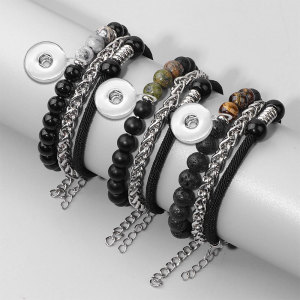 Natural Stone Beads Stainless Steel Chain Combination Set fit  20MM Snaps button jewelry wholesale