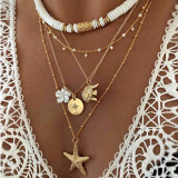 Soft clay round piece starfish necklace Elephant flower multi-layer necklace