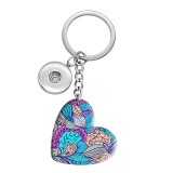10 styles love Bohemia pattern resin Painted Heart Key chain fit 20MM Snaps button jewelry wholesale