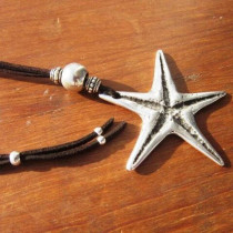 Silver starfish Leather Rope Necklace