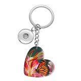 10 styles love sunflower pattern resin Painted Heart Key chain fit 20MM Snaps button jewelry wholesale
