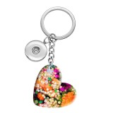 10 styles love Flower pattern resin Painted Heart Key chain fit 20MM Snaps button jewelry wholesale