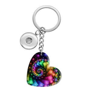 10 styles love color Spiral pattern resin Painted Heart Key chain fit 20MM Snaps button jewelry wholesale