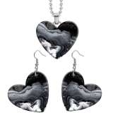 10 styles love Marble pattern resin Stainless Steel Heart Painted  Earrings 60CMM Necklace Pendant Set