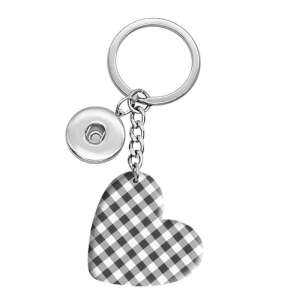 10 styles love Checkered pattern resin Painted Heart Key chain fit 20MM Snaps button jewelry wholesale