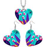 10 styles love color leaf pattern  resin Stainless Steel Heart Painted  Earrings 60CMM Necklace Pendant Set