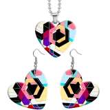 10 styles love Geometric pattern resin Stainless Steel Heart Painted  Earrings 60CMM Necklace Pendant Set