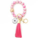 Colored Silicone Bracelet Wood Bead Wrist Key Chain fit  20MM Snaps button jewelry wholesale