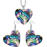 10 styles love Beach Shell Conch  Abalone shell pattern resin Stainless Steel Heart Painted  Earrings 60CMM Necklace Pendant Set