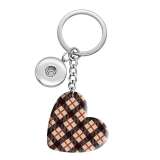 10 styles love Fabric check pattern resin Painted Heart Key chain fit 20MM Snaps button jewelry wholesale