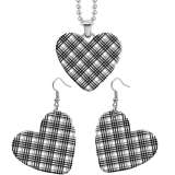 10 styles love Black and white Checkered pattern resin Stainless Steel Heart Painted  Earrings 60CMM Necklace Pendant Set