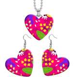 10 styles love color leaf pattern  resin Stainless Steel Heart Painted  Earrings 60CMM Necklace Pendant Set