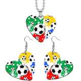 10 styles love Flag rugby Basketball Volleyball  resin Stainless Steel Heart Painted  Earrings 60CMM Necklace Pendant Set