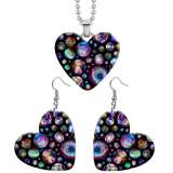 10 styles love Pretty pattern  resin Stainless Steel Heart Painted  Earrings 60CMM Necklace Pendant Set