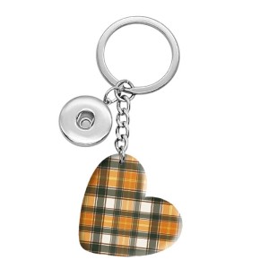 10 styles love color Checkered pattern resin Painted Heart Key chain fit 20MM Snaps button jewelry wholesale