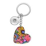 10 styles love color draw Flower  resin Painted Heart Key chain fit 20MM Snaps button jewelry wholesale
