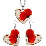 10 styles love Pretty Flower resin Stainless Steel Heart Painted  Earrings 60CMM Necklace Pendant Set