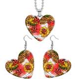 10 styles love girl Sunflower pattern resin Stainless Steel Heart Painted  Earrings 60CMM Necklace Pendant Set