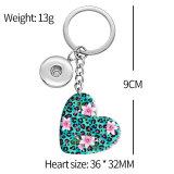 10 styles love Blue Flower resin Painted Heart Key chain fit 20MM Snaps button jewelry wholesale