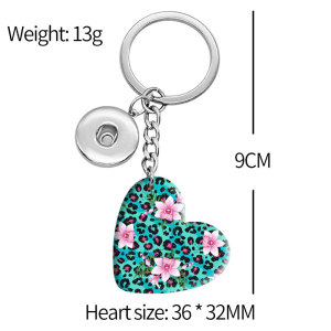 10 styles love Blue Bohemia pattern resin Painted Heart Key chain fit 20MM Snaps button jewelry wholesale
