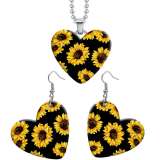 10 styles love skull Cow stria Sunflower pattern resin Stainless Steel Heart Painted  Earrings 60CMM Necklace Pendant Set