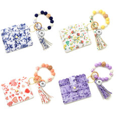 Blue and White Porcelain Silicone Bead Bracelet Fragmented Flower Card Bag Diamond Geometric Wallet Keychain fit  20MM Snaps button jewelry wholesale