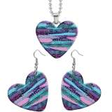 10 styles love Colorful Flower Leopard Pattern resin Stainless Steel Heart Painted  Earrings 60CMM Necklace Pendant Set