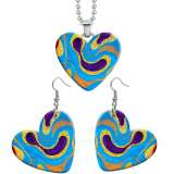 10 styles love Peacock feathers Bohemia pattern resin Stainless Steel Heart Painted  Earrings 60CMM Necklace Pendant Set