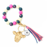Tassel pendant Western cowboy bracelet Cow wood bead bracelet Cow head key chain fit  20MM Snaps button jewelry wholesale