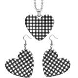 10 styles love Black and white Checkered pattern resin Stainless Steel Heart Painted  Earrings 60CMM Necklace Pendant Set