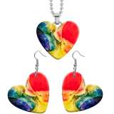 10 styles love Dragonfly color pattern resin Stainless Steel Heart Painted  Earrings 60CMM Necklace Pendant Set