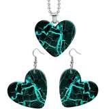 10 styles love Pretty pattern  resin Stainless Steel Heart Painted  Earrings 60CMM Necklace Pendant Set