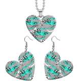10 styles love Blue Leopard Pattern resin Stainless Steel Heart Painted  Earrings 60CMM Necklace Pendant Set