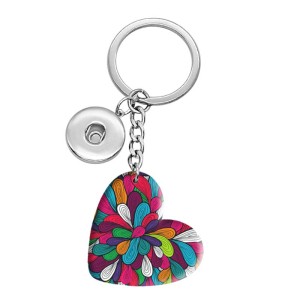 10 styles love Flower Bohemia pattern resin Painted Heart Key chain fit 20MM Snaps button jewelry wholesale